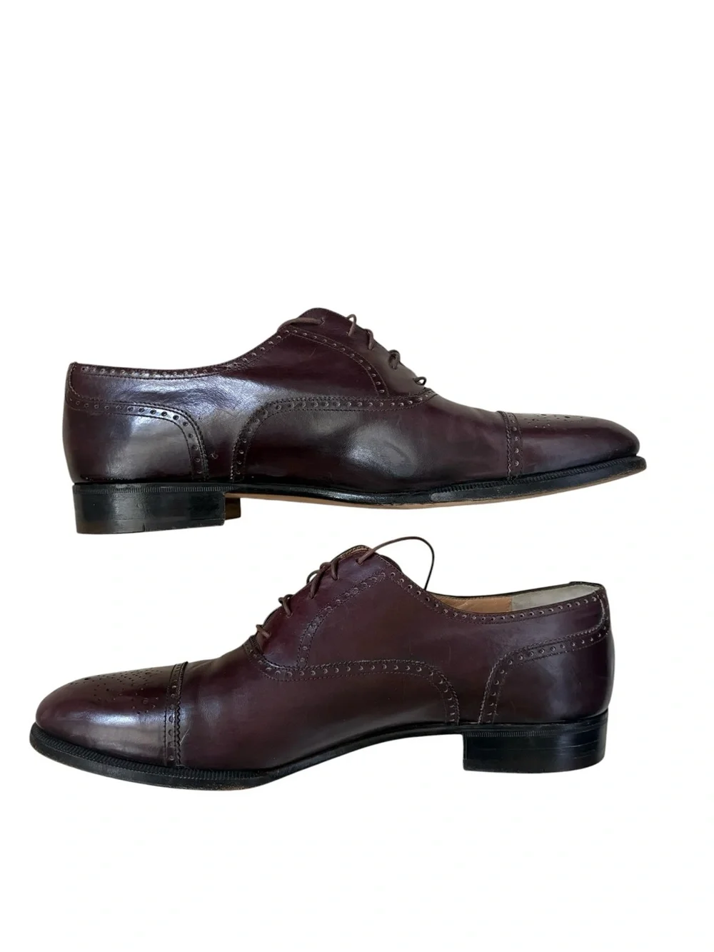 Salvatore Ferragamo Lavorazione Artigiana Burgundy Leather Cap Toe Oxfords